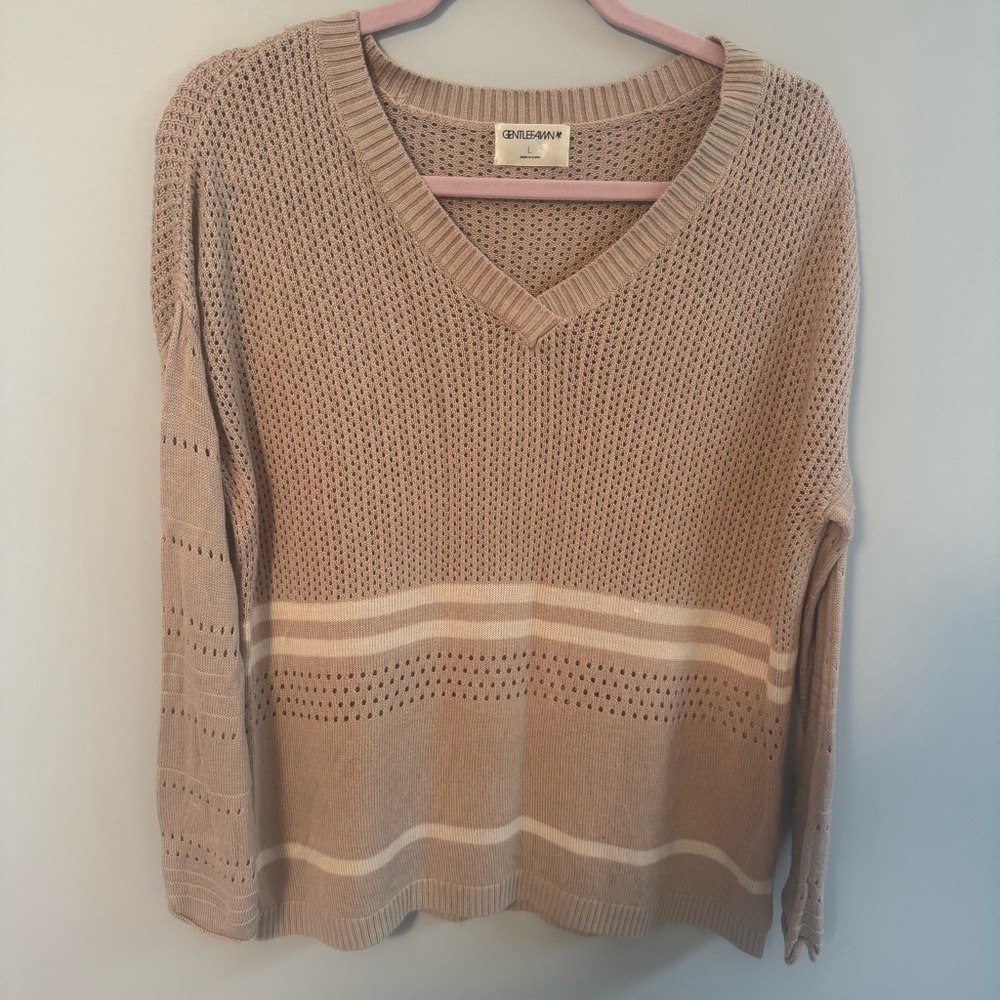 GENTLE FAWN Women's Sweater Long Sleeve V-Neck Tan Size Large